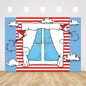 Cartoon Window Backdrops for Photography Kids Birthday Party Background 5x3ft Blue Red Kite Striped Kids Party Backdrop Boys Girls 1st Birthday Decorations Cake Table Banner Show Photo Booth Props in Kuwait