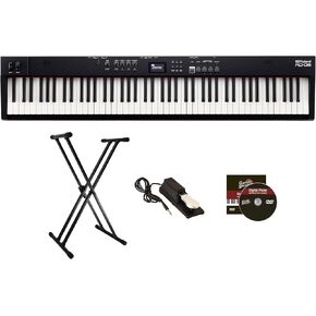 Roland RD-08 Stage Piano - Black Bundle with Adjustable Stand, Sustain Pedal, Online Piano Lessons, and Austin Bazaar Instructional DVD