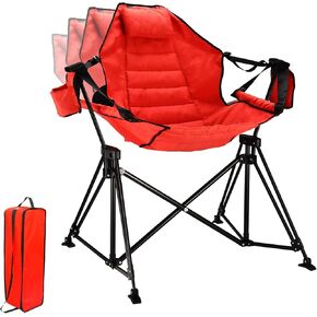 Hammock Camping Chair Folding 350lbs Foldable Portable Rocking Chairs for Adults Outside Swinging Camp with Stand Lawn Garden Hanging Outdoor Beige