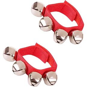 Jingle Bells, Wrist Bells, Percussion Instruments Musical Rhythm Band with 4 Silver Bells for Party Christmas 2pcs
