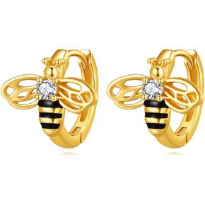 VONALA 925 Sterling Silver Bee Earrings for Women Gold Bee Leverback Dangle Earring Jewellery Birthday Gifts for Her