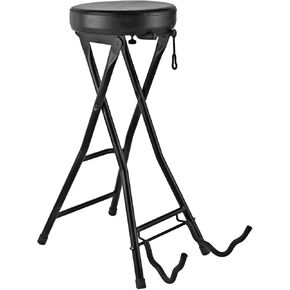 Gearlux Foldable Guitar Stool with Padded Seat and Built-in Guitar Stand Featuring Moulded Cradles to Fit All Acoustic, Electric & Bass Guitars