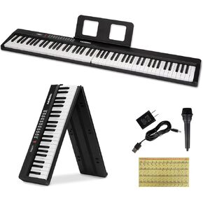 MOSEN 88 Keys Full Size Portable Piano Keyboard for Beginner, Semi-Weighted Foldable Piano with 190 Rhythms&Tones, Bluetooth & MIDI Electric Piano Keyboard with microphone, music stand, sticker, Black