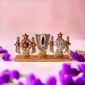Shankh Chakra Tilak Stone Studded Tirupati Balaji Statue (4" X 2" X 0.5 inches) for Car Dashboard Home & Office Table Showpiece Figurines,Religious Gift Idol.