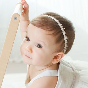 RQJ Christening Headband Baptism Lace Headband White Hair Bows with Adjustable Ribbon Flowers Baby Hair Accessories