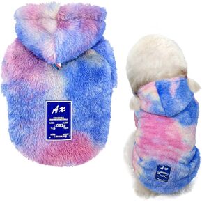 MESHEEN Plush Tie-Dye Hooded Sweatshirt for Dog and Cat (X-Small, Blue Brown)