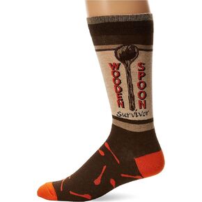 K. Bell Men's Funny Jokes & Wordplay Crew Socks-1 Pairs-Cool & Fun Pop Culture Gifts, Midnight Snack Text (Black), 6.5-12