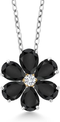 Gem Stone King من الفضة الإسترليني عيار 925 والذهب الأصفر عيار 10 قيراط وحجر الميلاد وقلادة من الألماس المزروع في المعمل | شكل كمثرى 6 × 4 مم | قلادة على شكل زهرة للنساء | مع سلسلة 18 بوصة in Saudi Arabia