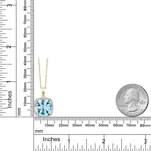 Gem Stone King Solid 10K Gold 12MM Cushion Cut Gemstone Birthstone and White Created Sapphire Halo Pendant Necklace | Gold Necklace For Women | With 18 Inch Gold Chain in Saudi Arabia