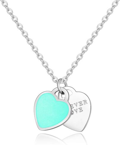Double Heart Silver Necklace, Cute Dainty Love Pendant Necklaces for Women in Kuwait