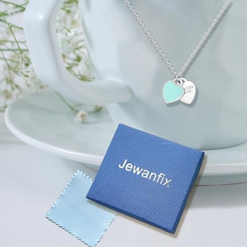 Double Heart Silver Necklace, Cute Dainty Love Pendant Necklaces for Women in Kuwait
