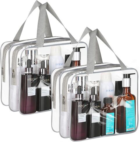 HAOGUAGUA 2 Pieces Large Clear Makeup Bag, Waterproof Transparent Cosmetics Toiletry Tote Bag, Large Capacity Travel Cosmetic Bags for Toiletries Men Women (BLACK) in Saudi Arabia