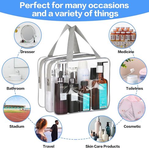 HAOGUAGUA 2 Pieces Large Clear Makeup Bag, Waterproof Transparent Cosmetics Toiletry Tote Bag, Large Capacity Travel Cosmetic Bags for Toiletries Men Women (BLACK) in Saudi Arabia