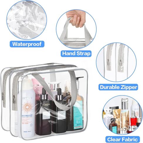 HAOGUAGUA 2 Pieces Large Clear Makeup Bag, Waterproof Transparent Cosmetics Toiletry Tote Bag, Large Capacity Travel Cosmetic Bags for Toiletries Men Women (BLACK) in Saudi Arabia