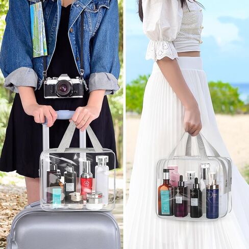 HAOGUAGUA 2 Pieces Large Clear Makeup Bag, Waterproof Transparent Cosmetics Toiletry Tote Bag, Large Capacity Travel Cosmetic Bags for Toiletries Men Women (BLACK) in Saudi Arabia