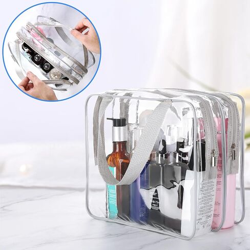 HAOGUAGUA 2 Pieces Large Clear Makeup Bag, Waterproof Transparent Cosmetics Toiletry Tote Bag, Large Capacity Travel Cosmetic Bags for Toiletries Men Women (BLACK) in Saudi Arabia