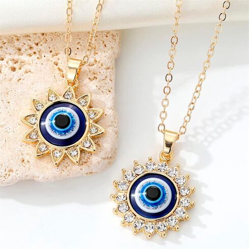 Good Luck Necklace for Women, Girl, Protection Amulet Gold Chain Delicate Jewelry - Sympaty Gift for Her Clover or Evil Eye Pendant in Saudi Arabia