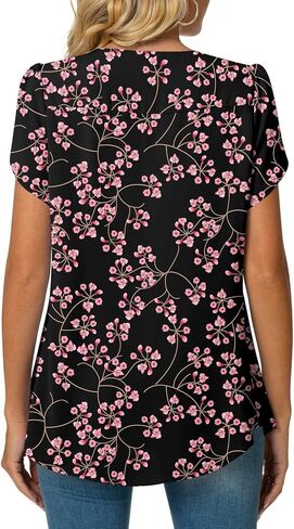 Bestbee Women's Dressy Chiffon Blouse Shirts Pleated Tunic Tops V Neck Petal Short Sleeve Casual T-Shirts 2024 Summer Tops in Kuwait