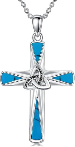 Turquoise Cross Necklace Sterling Silver Western Turquoise Cross Pendant Cross Jewelry Gifts in Kuwait