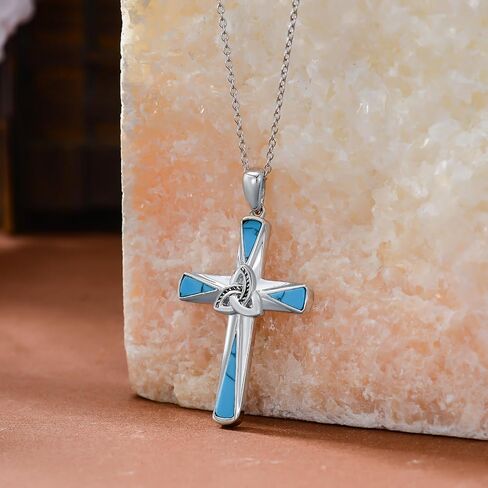 Turquoise Cross Necklace Sterling Silver Western Turquoise Cross Pendant Cross Jewelry Gifts in Kuwait