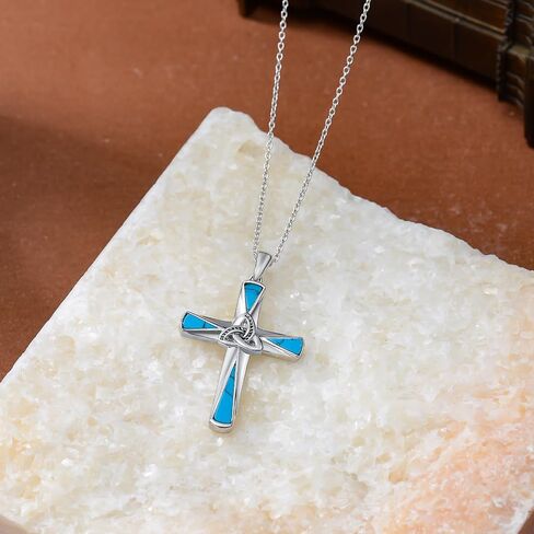 Turquoise Cross Necklace Sterling Silver Western Turquoise Cross Pendant Cross Jewelry Gifts in Kuwait