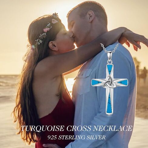 Turquoise Cross Necklace Sterling Silver Western Turquoise Cross Pendant Cross Jewelry Gifts in Kuwait