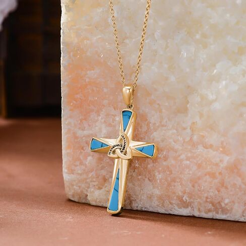 Turquoise Cross Necklace Sterling Silver Western Turquoise Cross Pendant Cross Jewelry Gifts in Kuwait
