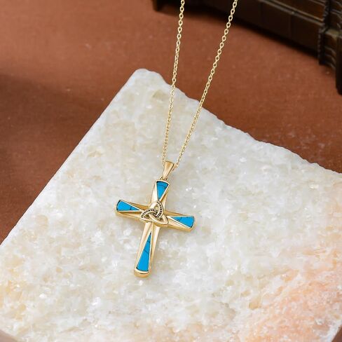 Turquoise Cross Necklace Sterling Silver Western Turquoise Cross Pendant Cross Jewelry Gifts in Kuwait