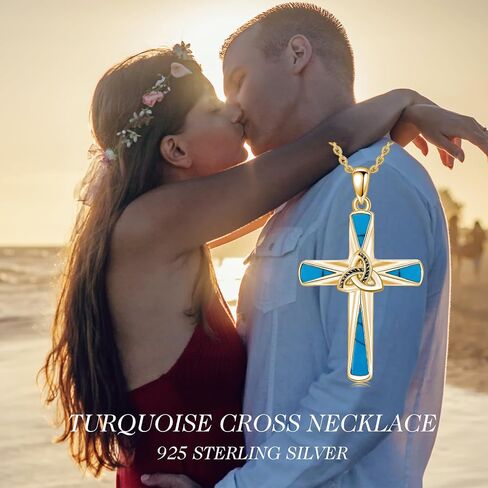 Turquoise Cross Necklace Sterling Silver Western Turquoise Cross Pendant Cross Jewelry Gifts in Kuwait