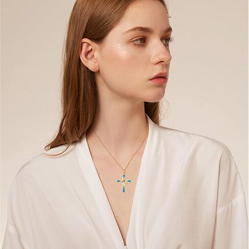 Turquoise Cross Necklace Sterling Silver Western Turquoise Cross Pendant Cross Jewelry Gifts in Kuwait