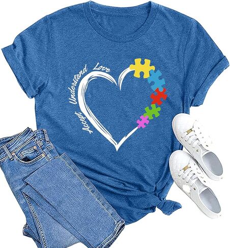 MAIHUN Autism Awareness Shirt for Women Accept Understand Love Autism Teacher Tshirt Autism Support Month Tee in Kuwait