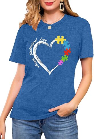 MAIHUN Autism Awareness Shirt for Women Accept Understand Love Autism Teacher Tshirt Autism Support Month Tee in Kuwait