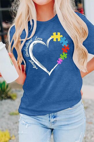 MAIHUN Autism Awareness Shirt for Women Accept Understand Love Autism Teacher Tshirt Autism Support Month Tee in Kuwait