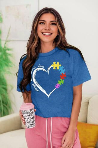 MAIHUN Autism Awareness Shirt for Women Accept Understand Love Autism Teacher Tshirt Autism Support Month Tee in Kuwait