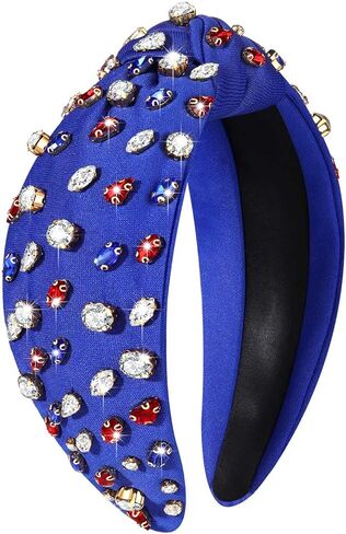 NVENF Rhinestone Knotted Headbands for Women, Crystal Beaded Jeweled Headbands, Top Knot Headbands Womens Fashion Hairbands Summer Hair Accessories in Kuwait