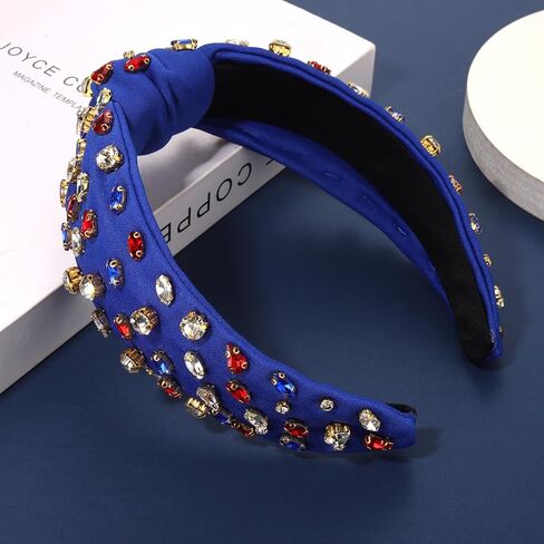 NVENF Rhinestone Knotted Headbands for Women, Crystal Beaded Jeweled Headbands, Top Knot Headbands Womens Fashion Hairbands Summer Hair Accessories in Kuwait