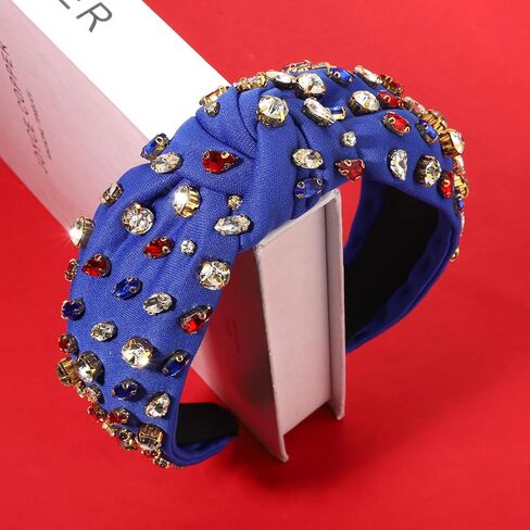 NVENF Rhinestone Knotted Headbands for Women, Crystal Beaded Jeweled Headbands, Top Knot Headbands Womens Fashion Hairbands Summer Hair Accessories in Kuwait