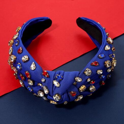 NVENF Rhinestone Knotted Headbands for Women, Crystal Beaded Jeweled Headbands, Top Knot Headbands Womens Fashion Hairbands Summer Hair Accessories in Kuwait