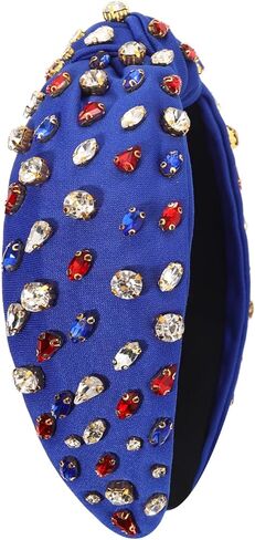 NVENF Rhinestone Knotted Headbands for Women, Crystal Beaded Jeweled Headbands, Top Knot Headbands Womens Fashion Hairbands Summer Hair Accessories in Kuwait