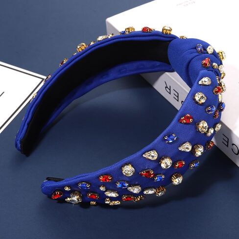 NVENF Rhinestone Knotted Headbands for Women, Crystal Beaded Jeweled Headbands, Top Knot Headbands Womens Fashion Hairbands Summer Hair Accessories in Kuwait