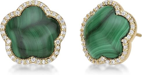 Lavari Jewelers Five Petal Flower Stud Earrings for Women - Black Onyx Green Malachite Mother of Pearl or Pink Quartz & Cubic Zirconia in 925 Sterling Silver - Hypoallergenic Gold Plated - Push Back in Saudi Arabia