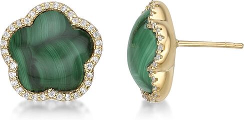 Lavari Jewelers Five Petal Flower Stud Earrings for Women - Black Onyx Green Malachite Mother of Pearl or Pink Quartz & Cubic Zirconia in 925 Sterling Silver - Hypoallergenic Gold Plated - Push Back in Saudi Arabia