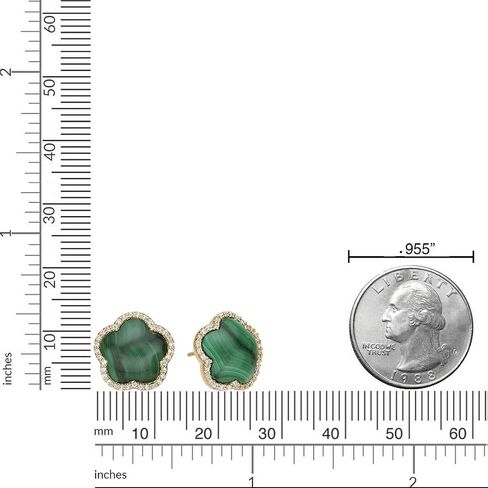 Lavari Jewelers Five Petal Flower Stud Earrings for Women - Black Onyx Green Malachite Mother of Pearl or Pink Quartz & Cubic Zirconia in 925 Sterling Silver - Hypoallergenic Gold Plated - Push Back in Saudi Arabia