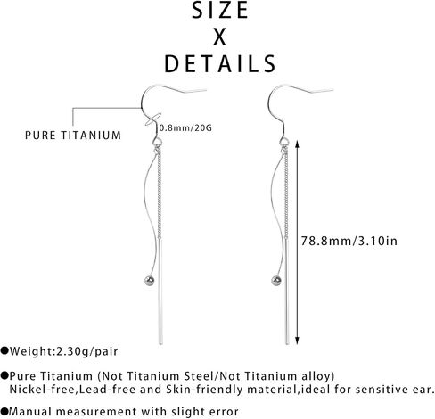 TGNEL Titanium Earrings CZ/Spiral Long Tassel Dangle Earring Charms, Hypoallergenic Pure Titanium Earrings Hooks for Sensitive Ears in Kuwait
