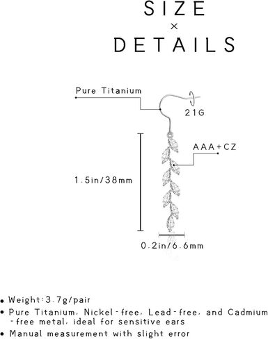 TGNEL Titanium Earrings CZ/Spiral Long Tassel Dangle Earring Charms, Hypoallergenic Pure Titanium Earrings Hooks for Sensitive Ears in Kuwait