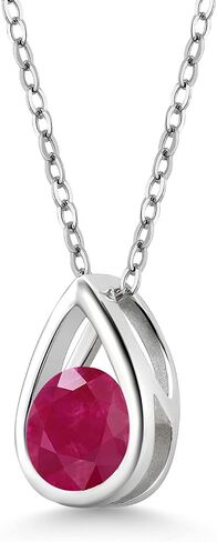 Gem Stone King 925 Sterling Silver 5MM Round Gemstone Birthstone Teardrop Pendant Necklace For Women with 18 Inch Silver Chain in Saudi Arabia