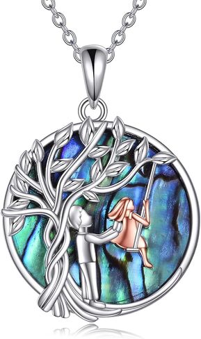 Tree of Life Necklace Sterling Silver Abalone Shell Pendant Family Fashion Jewelry Gift for Women Men in Saudi Arabia
