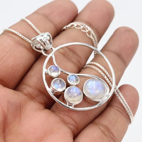 Necklace for Women with Natural Gemstone Adjustable Chain in 925 Sterling Silver, Gifts For Her Circle Pendant, Cross Pendant, Teardrop Pendant in Saudi Arabia