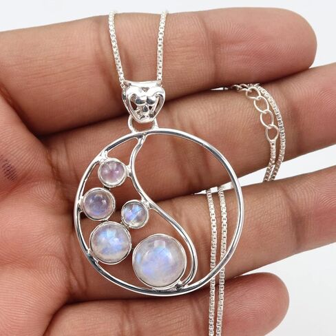Necklace for Women with Natural Gemstone Adjustable Chain in 925 Sterling Silver, Gifts For Her Circle Pendant, Cross Pendant, Teardrop Pendant in Saudi Arabia