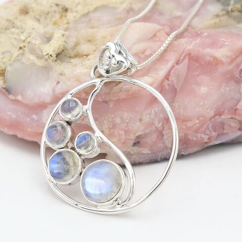 Necklace for Women with Natural Gemstone Adjustable Chain in 925 Sterling Silver, Gifts For Her Circle Pendant, Cross Pendant, Teardrop Pendant in Saudi Arabia
